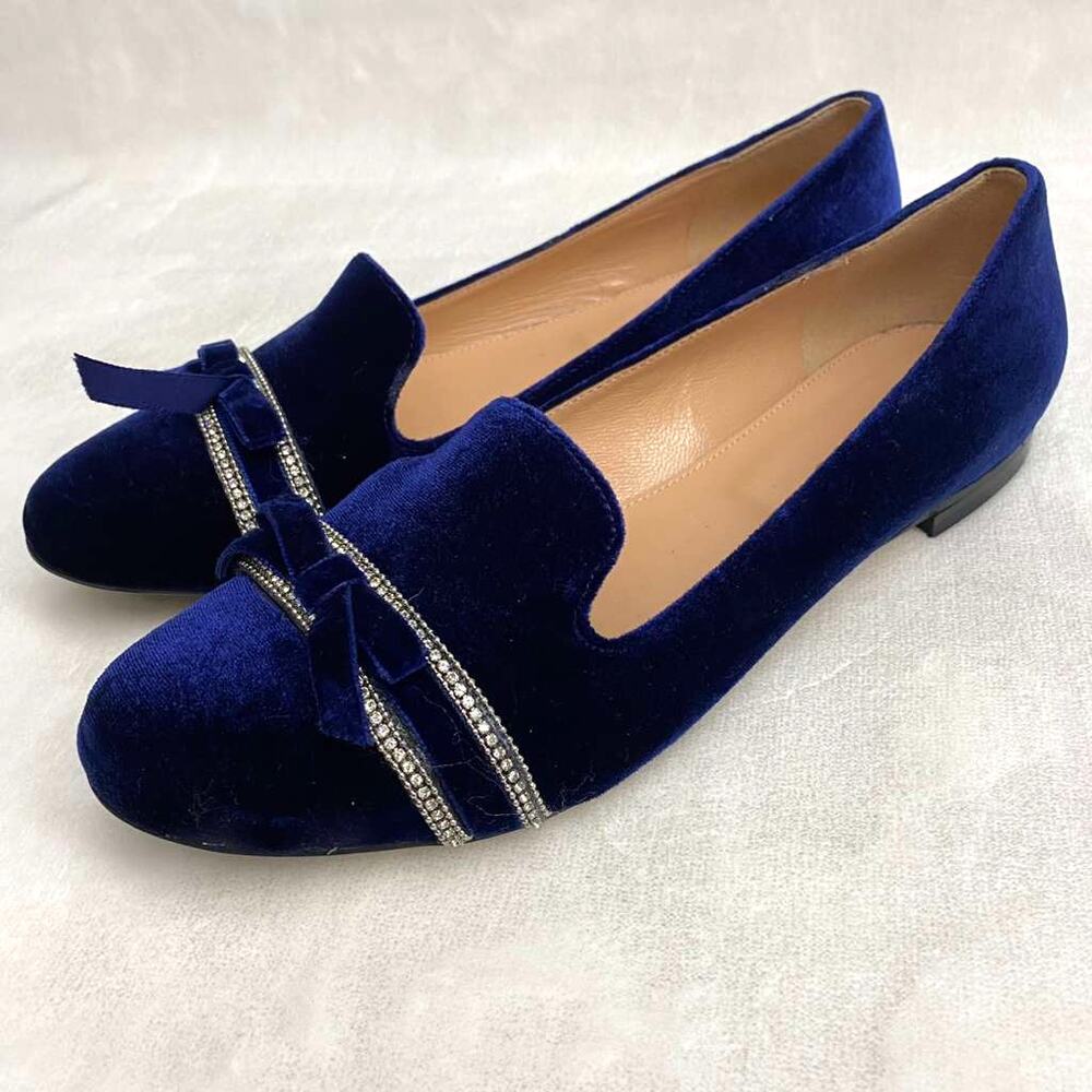 Brooks Brothers Women's  Navy Blue Velvet Rhinestone Loafers Made in Italy Sz 9 - Picture 2 of 7